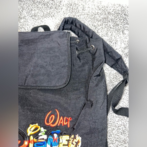 Vintage Walt Disney World Characters Backpack Drawstring Tote Bag Black - Picture 6 of 10